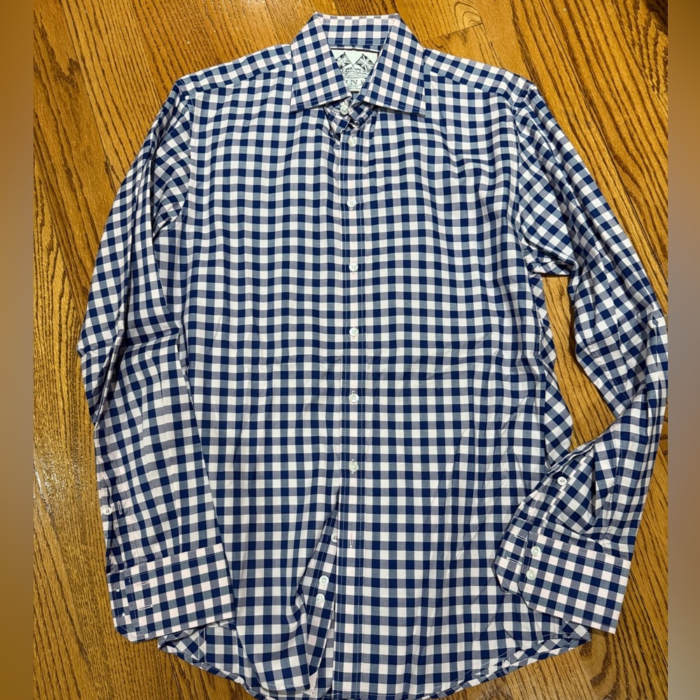 Thomas Pink Navy and White Gingham Dress Shirt